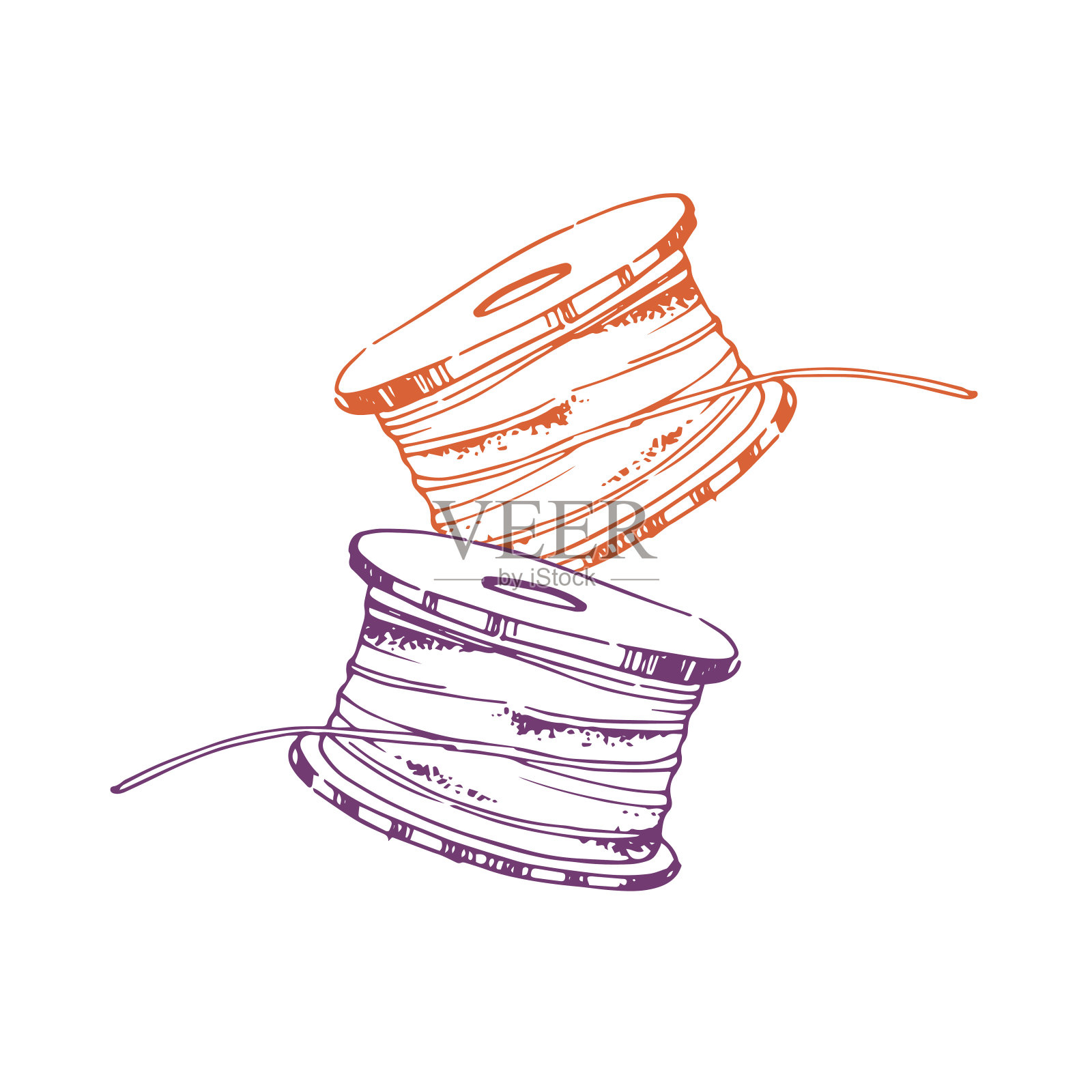 两个塑料线轴。缝纫机上的零件。定做裁缝，工作室，缝纫车间。矢量插图的背景设计，包装，横幅插画图片素材