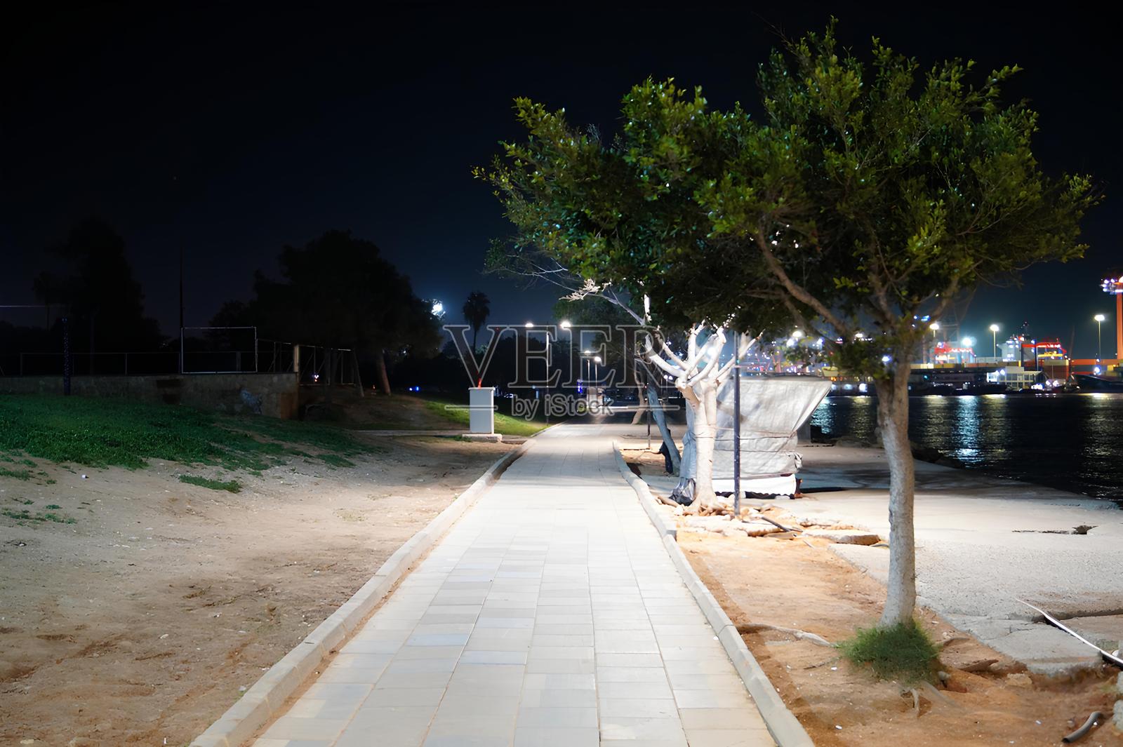 夜晚有小路的公园照片摄影图片