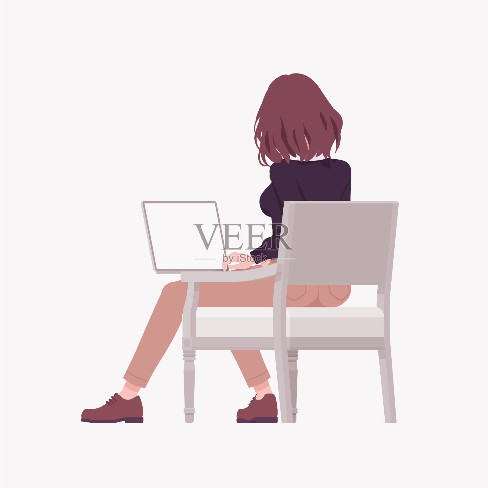 卡通25yo酒皮女人Siena棕色直发黑色毛衣和米色长裤棕色鞋子03wn_Shoes_03插画图片素材