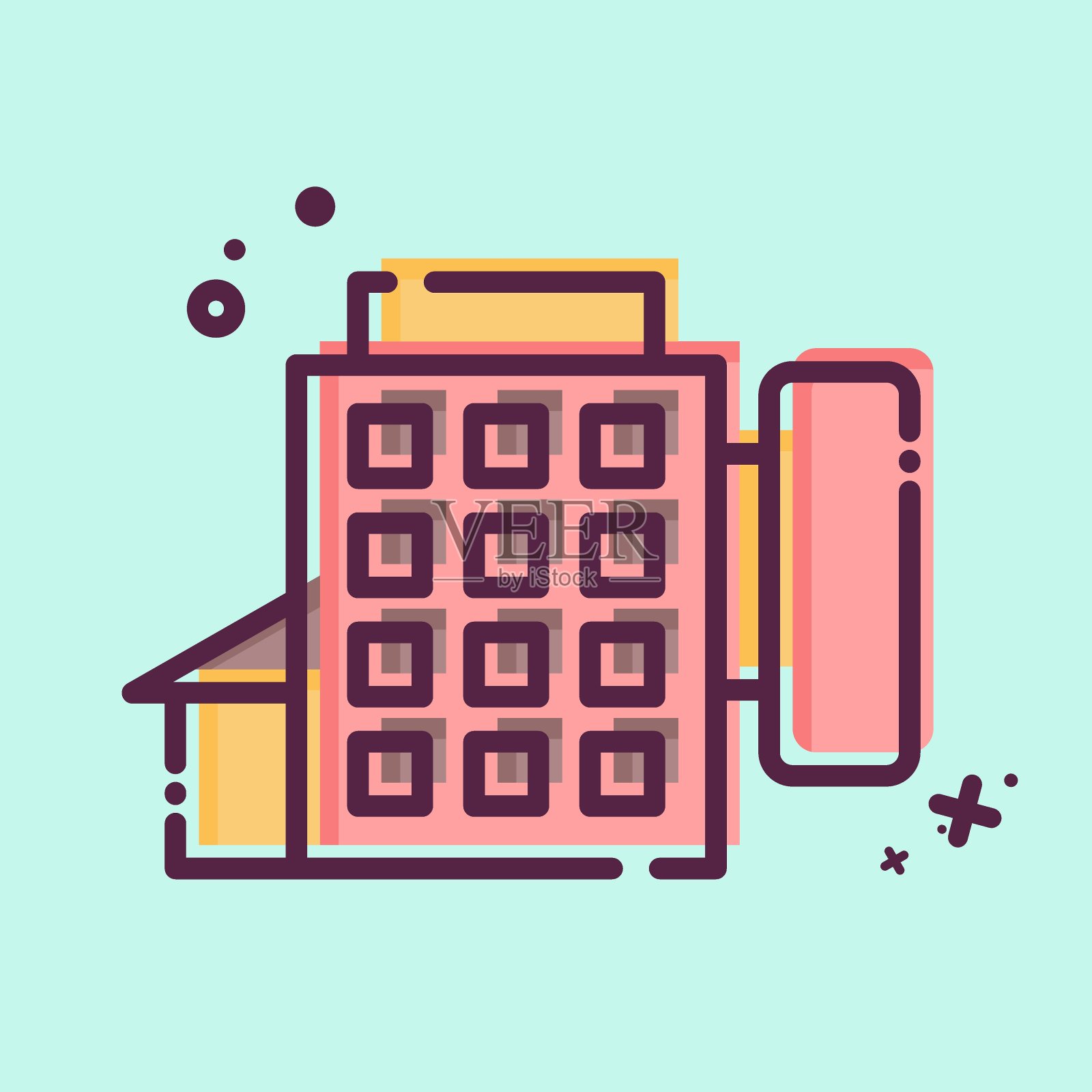 图标的酒店。与休闲旅游有关的标志。MBE风格。简单的设计说明。插画图片素材