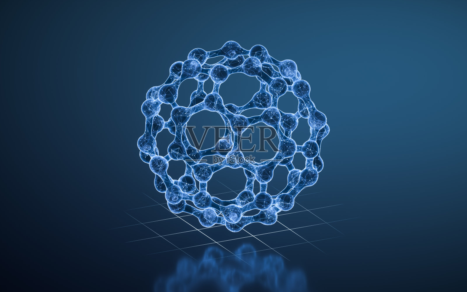 蓝色透明结构的分子，3d渲染。照片摄影图片