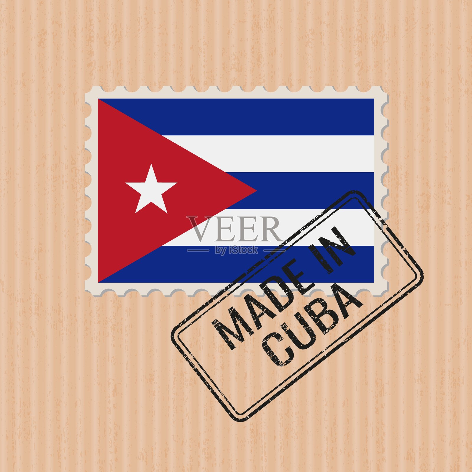 古巴制造徽章矢量。古巴国旗贴纸。油墨印章隔离在纸张背景上。插画图片素材