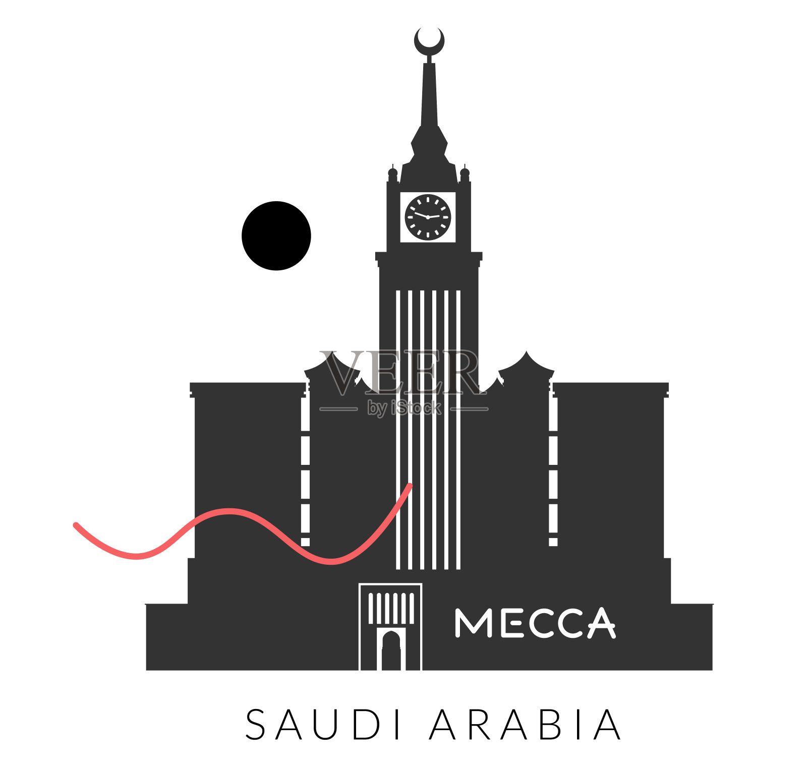 钟楼正式Abraj Al诱饵-麦加沙特阿拉伯-股票插图插画图片素材