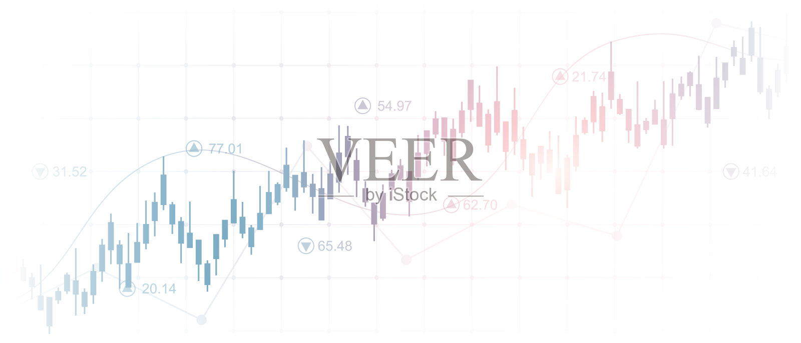 宽屏上升金融图表与线形图和发光的白色背景插画图片素材