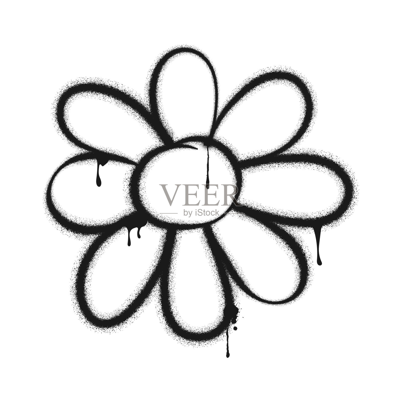 花卉涂鸦符号绘画。彩绘涂鸦喷花图案。喷漆元件。街头艺术风格的插图。向量。插画图片素材