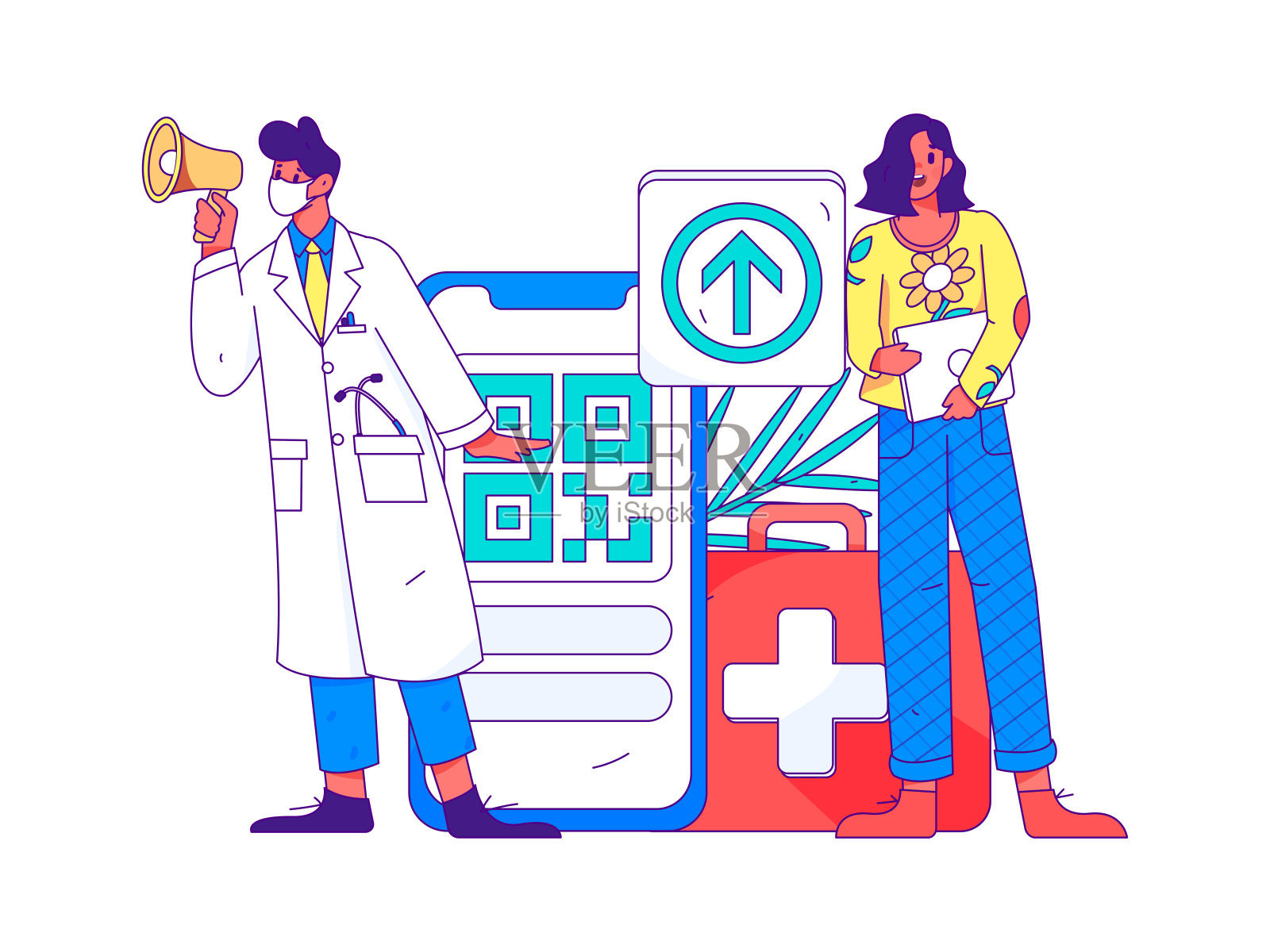 医生检查病人平面矢量概念操作手绘插图插画图片素材