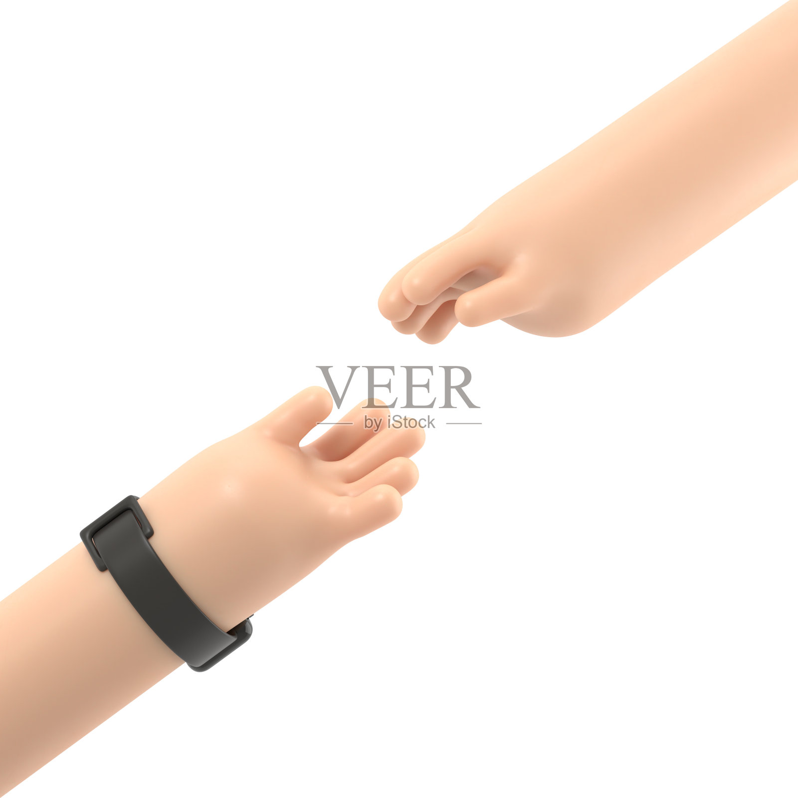 卡通手势图标模型。上帝的援助之手。手势手势的概念。白色背景的3D渲染。照片摄影图片