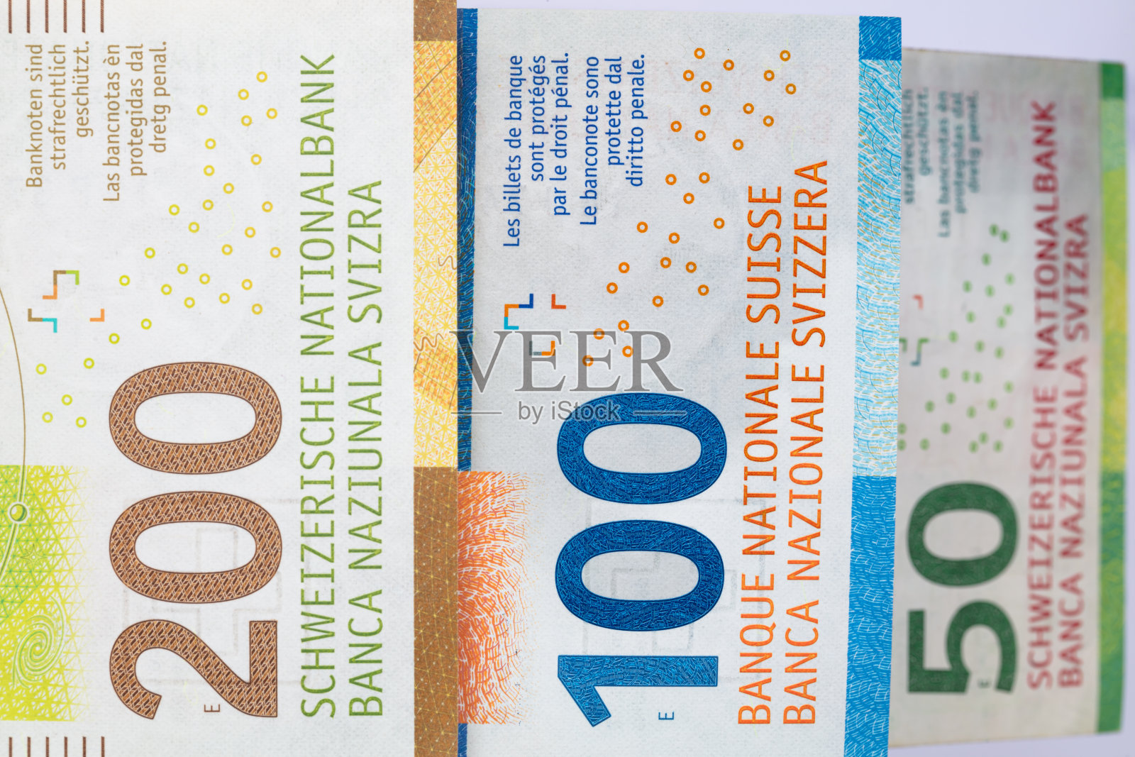 50、100和200瑞士法郎纸币特写照片摄影图片