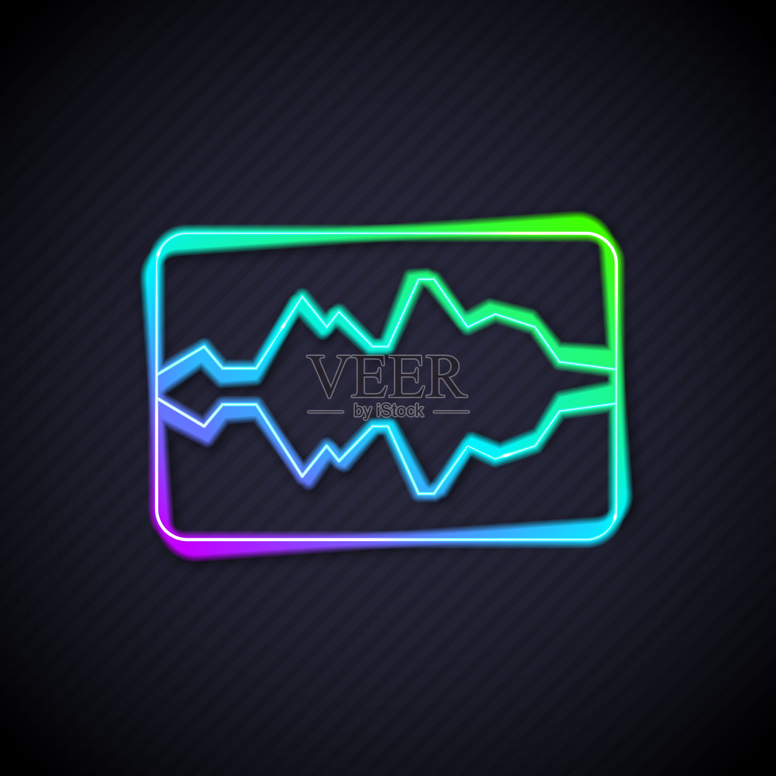 发光的霓虹线音乐波均衡器图标孤立的黑色背景。声波。音频数字均衡器技术，控制台面板，脉冲音乐。向量插画图片素材