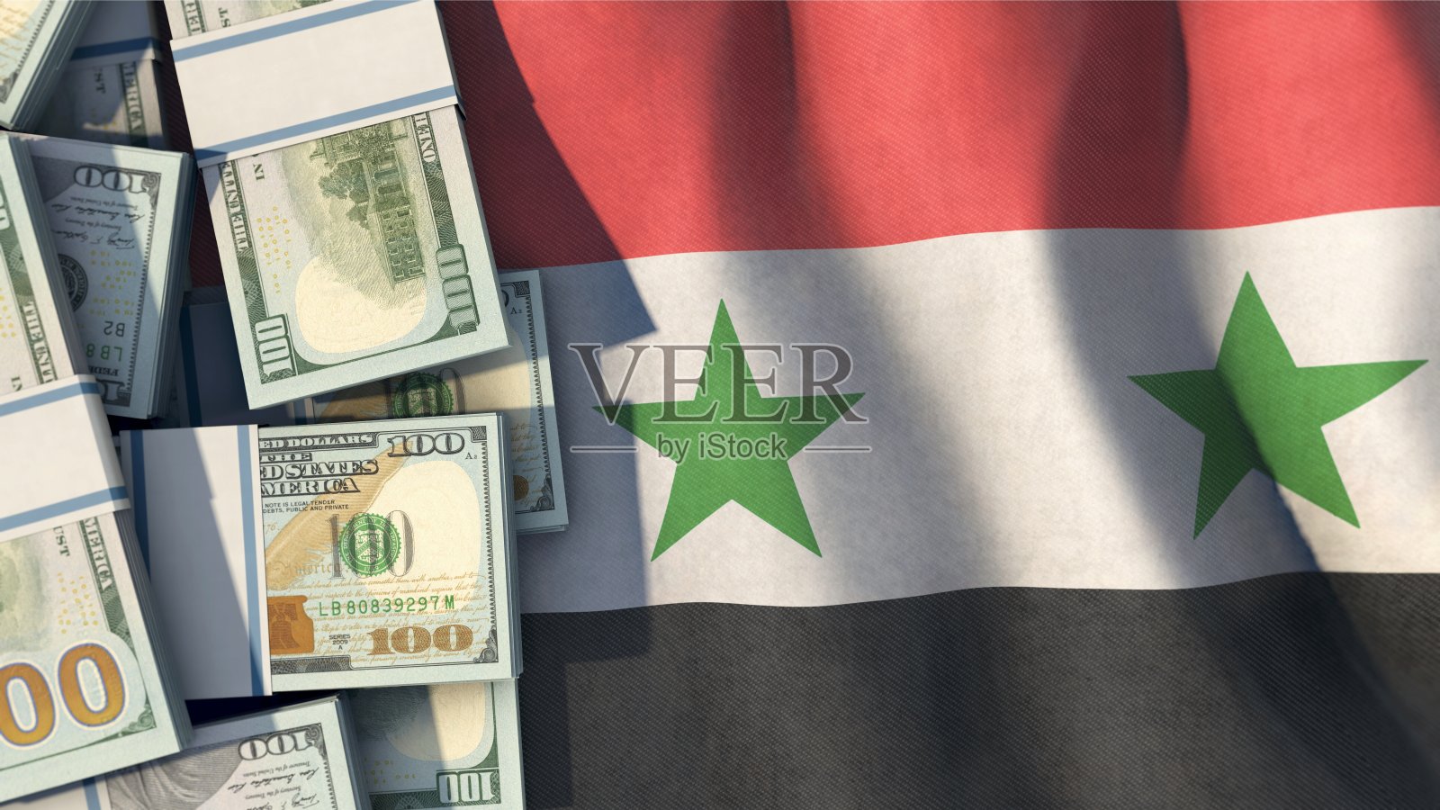叙利亚国旗上的美钞照片摄影图片