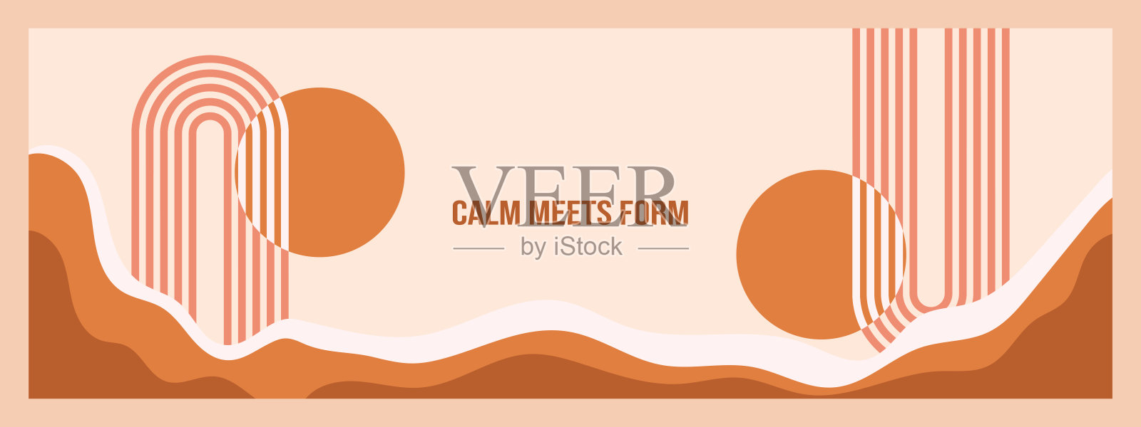 极简几何禅宗拱门横幅模板与文字平静满足形式。抽象的波西米亚形状在复古美学的设计用途。矢量概念设计。插画图片素材