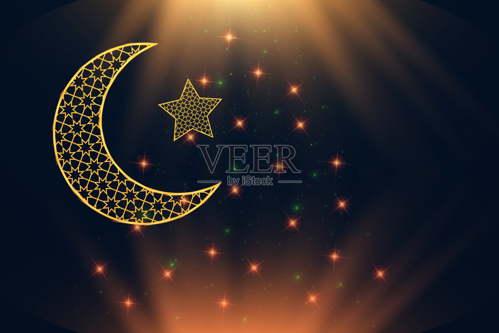 阿拉伯模板夜景模糊散景效果照明复制空间插画图片素材