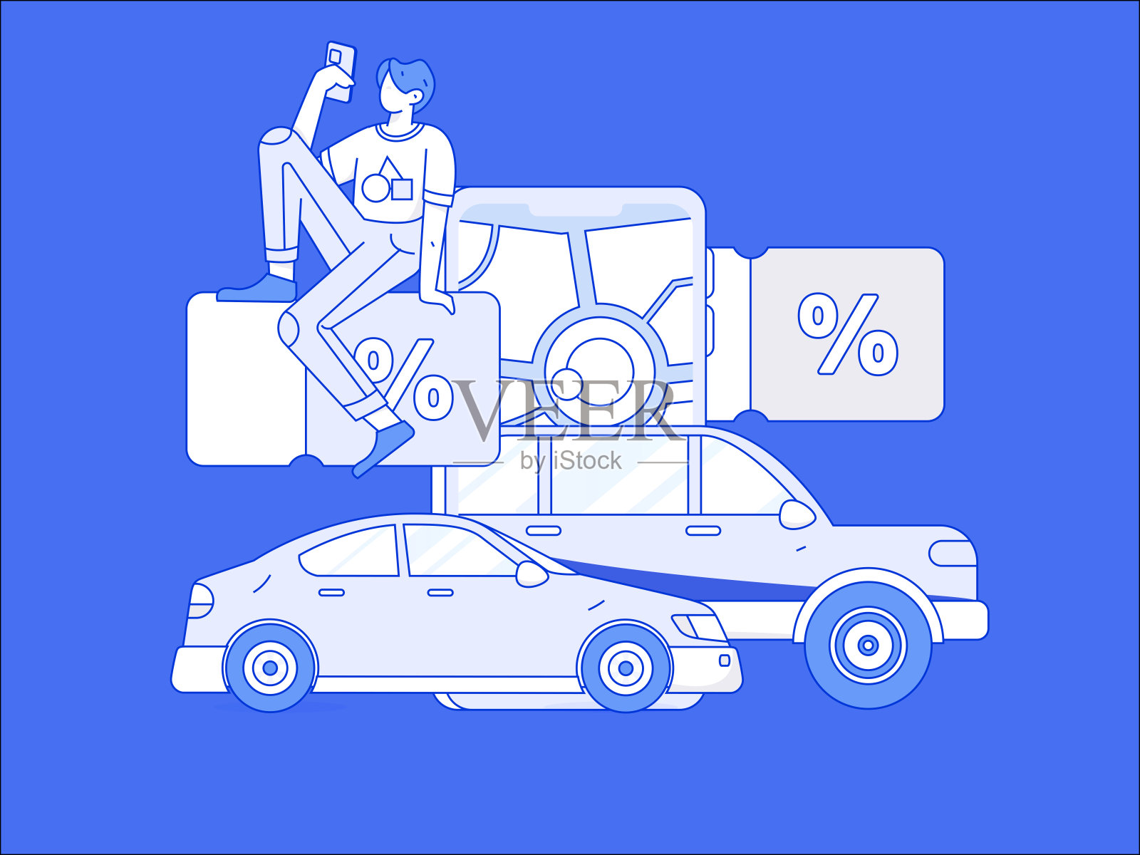 平面矢量概念操作手绘的人乘出租车的插图插画图片素材