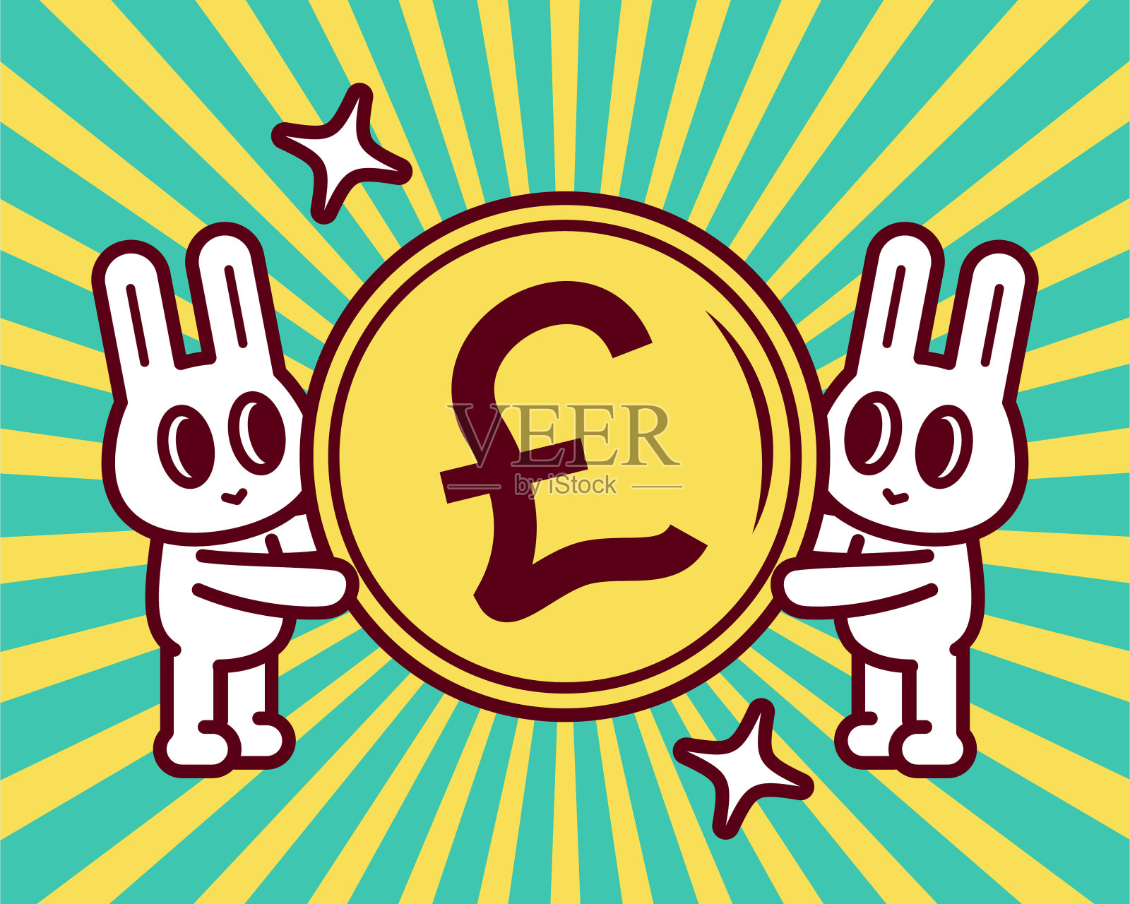 两只可爱的兔子一起拿着一大笔钱插画图片素材