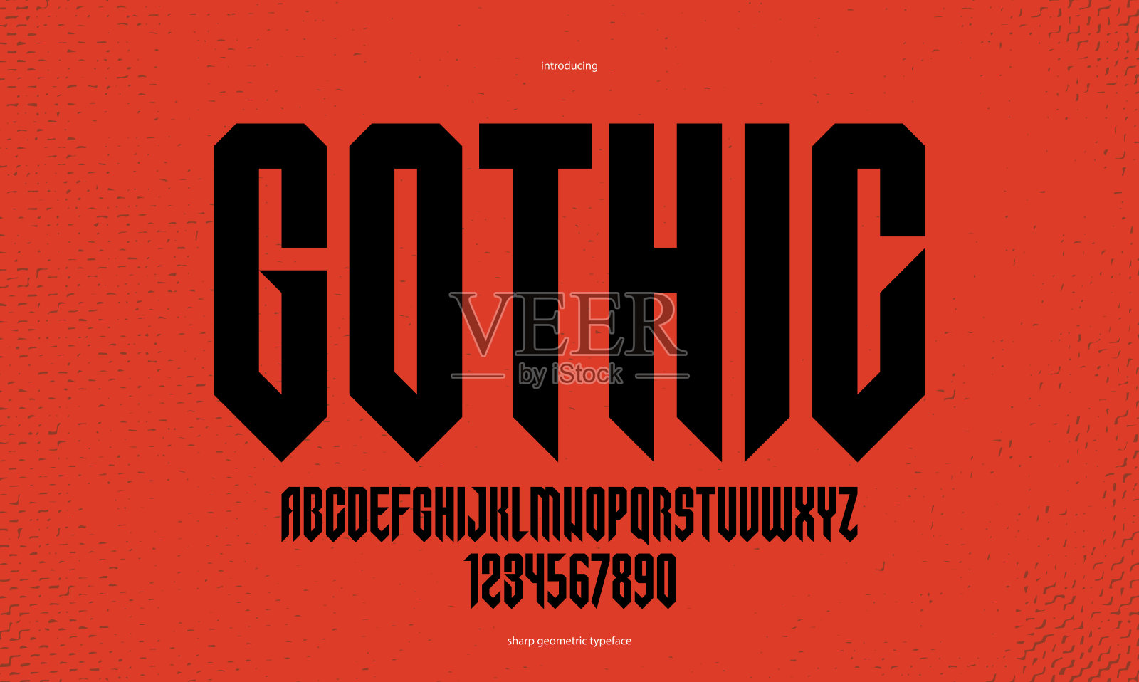 锐利和大胆的矢量显示浓缩字体徽标，哥特式或重金属风格现代高大的字体，前卫的硬摇滚字母和数字字母的标题或口号，沉重的排版。插画图片素材