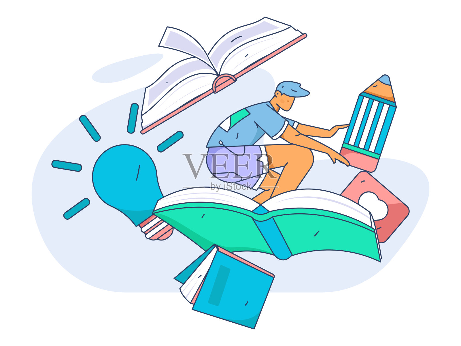 教育和学习的人平面矢量概念手绘插图插画图片素材