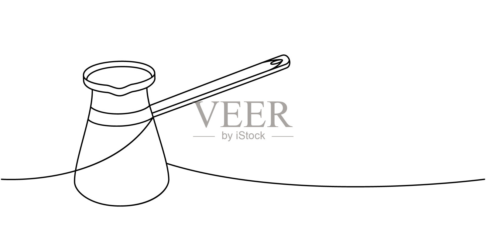 传统的土耳其咖啡壶一行连续绘制。手绘元素的咖啡馆菜单，咖啡店。向量线性图解。插画图片素材