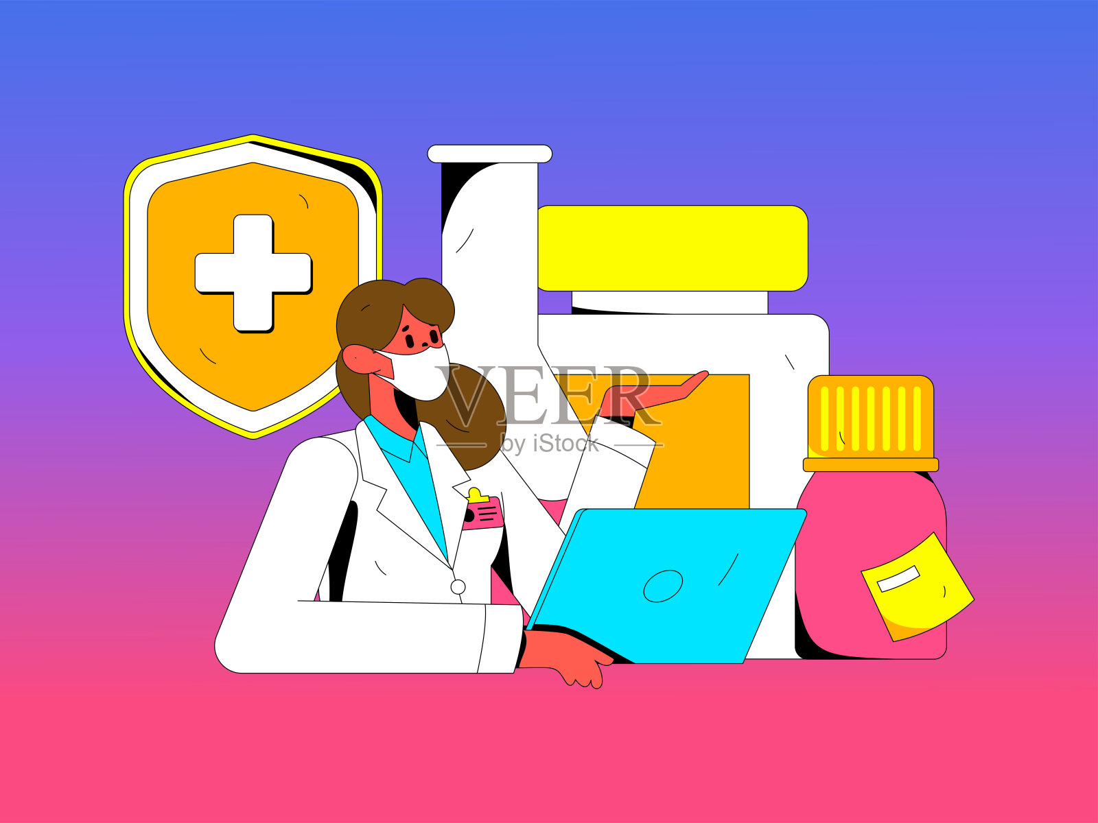 医学人物抗击疫情的平面矢量概念操作手绘插图插画图片素材