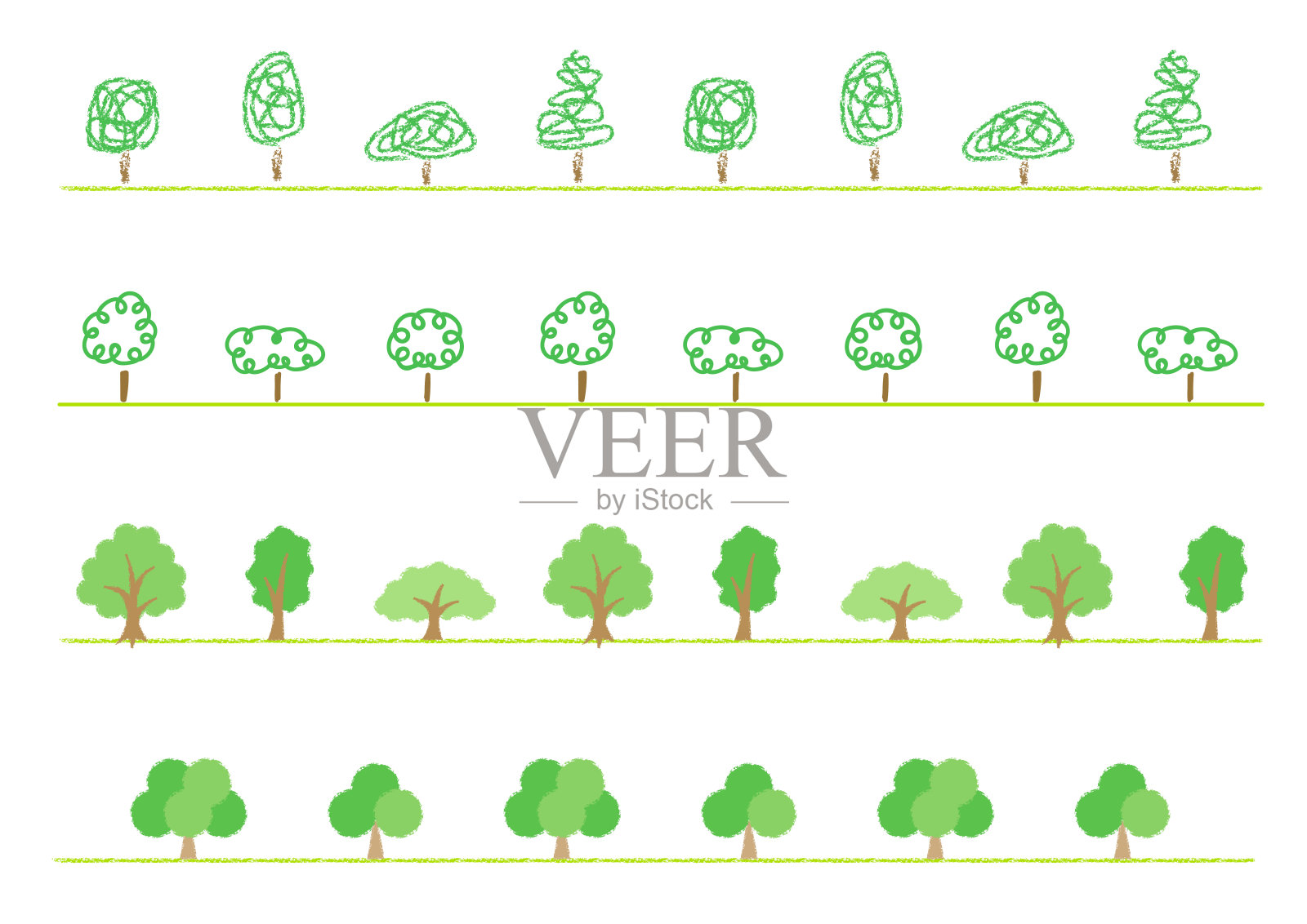 绿树直线型集插画图片素材