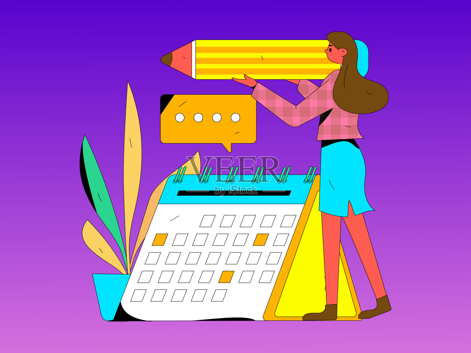 签到字符平面矢量概念操作手绘插图插画图片素材