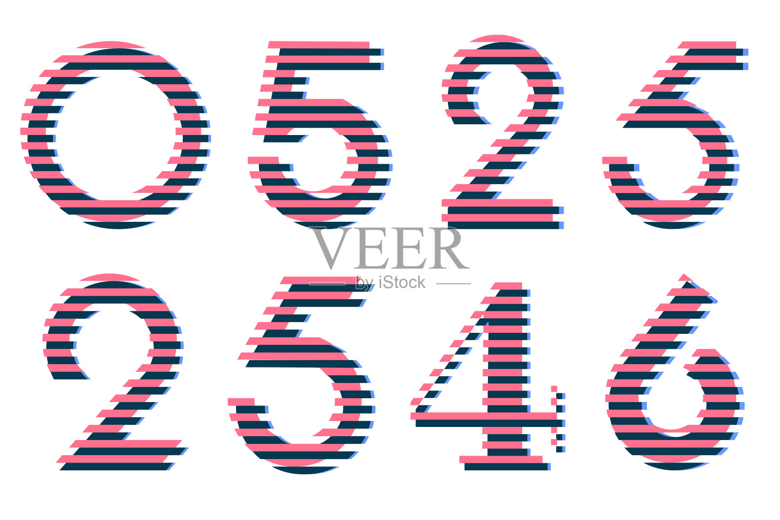 数字集字体字母，现代动态平面设计。矢量图插画图片素材