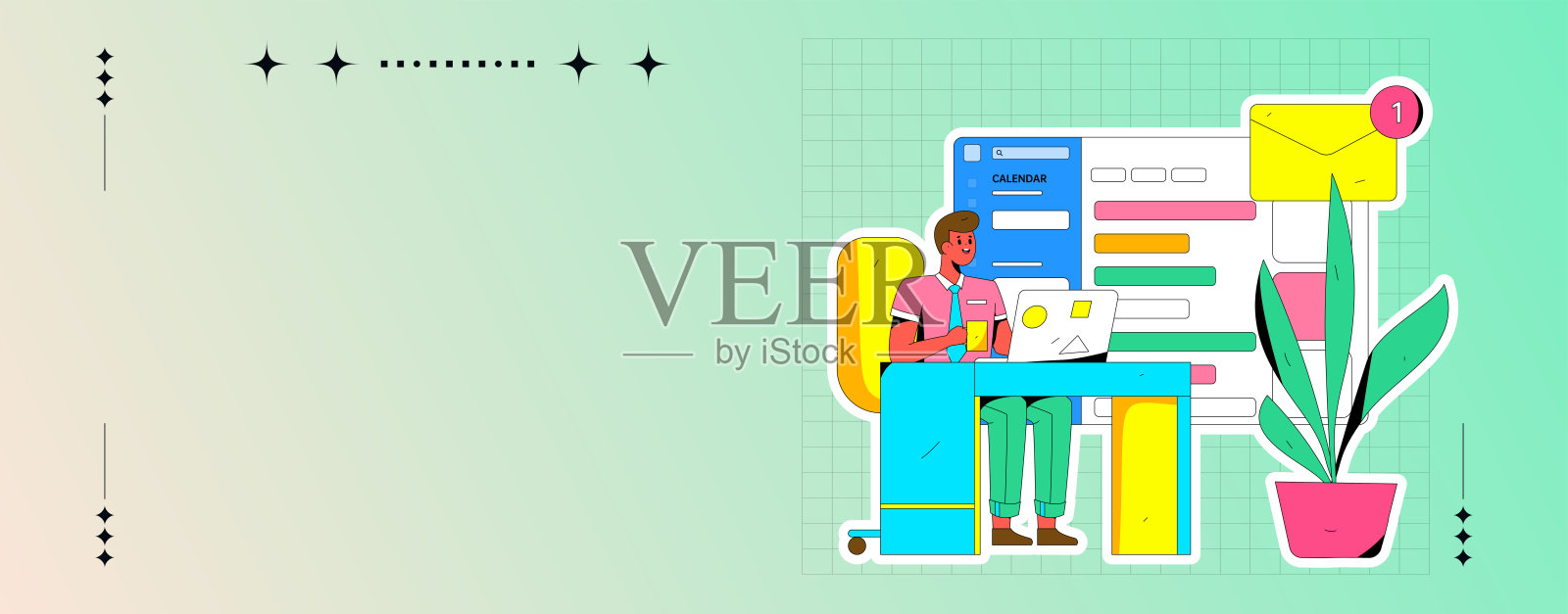 平面矢量插图的业务人员操作的工作场景插画图片素材