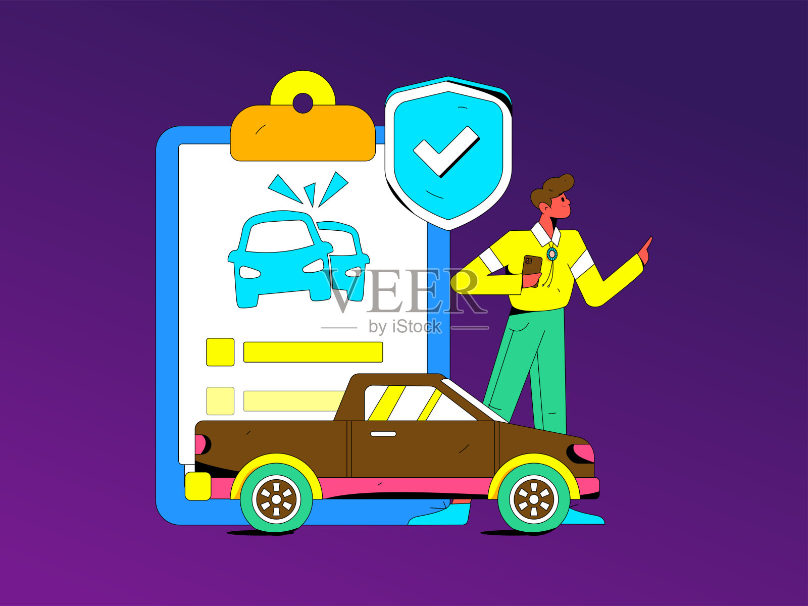 购买汽车保险平面字符矢量概念操作说明插画图片素材