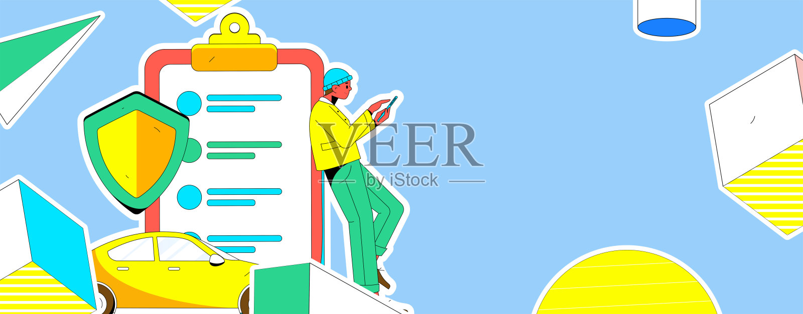 购买汽车保险平面字符矢量概念操作说明插画图片素材