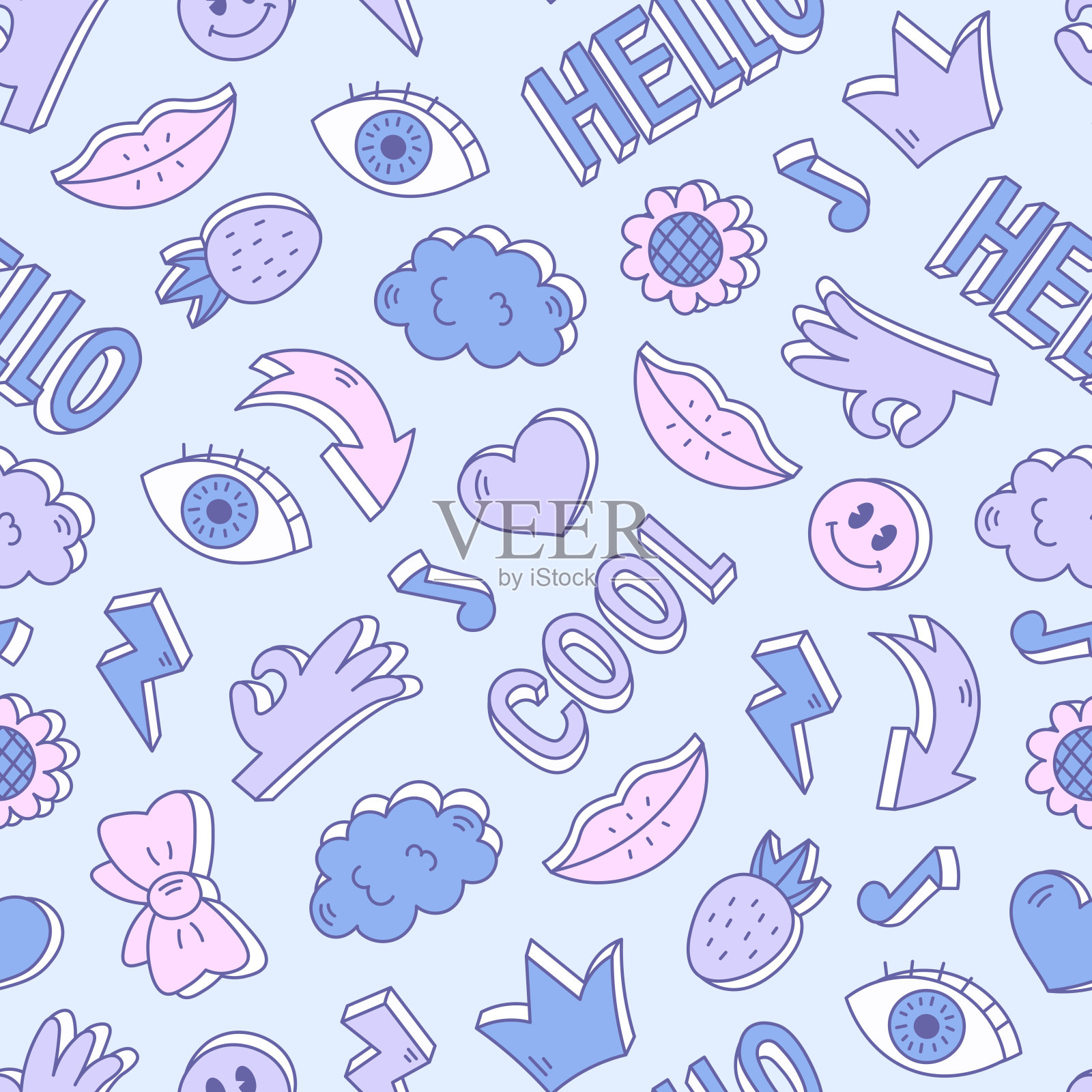 摘要y2k无缝图案徽章涂鸦和文字插画图片素材