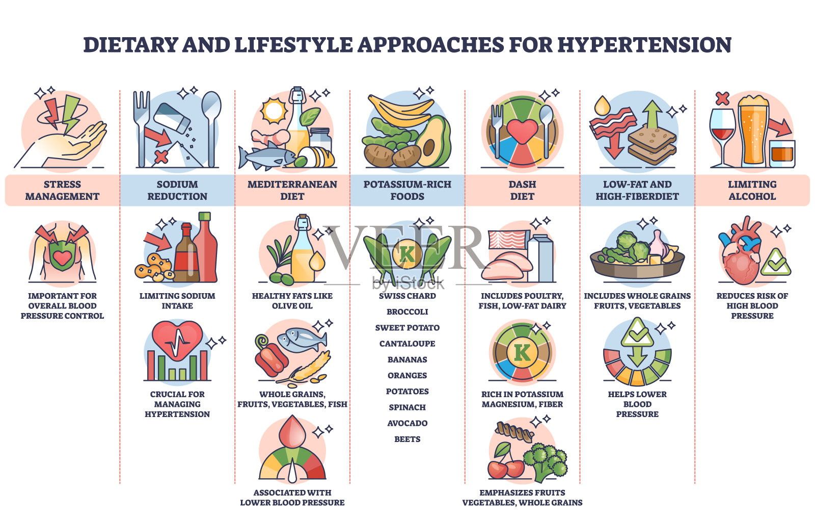 高血压的饮食或生活方式治疗概述图插画图片素材