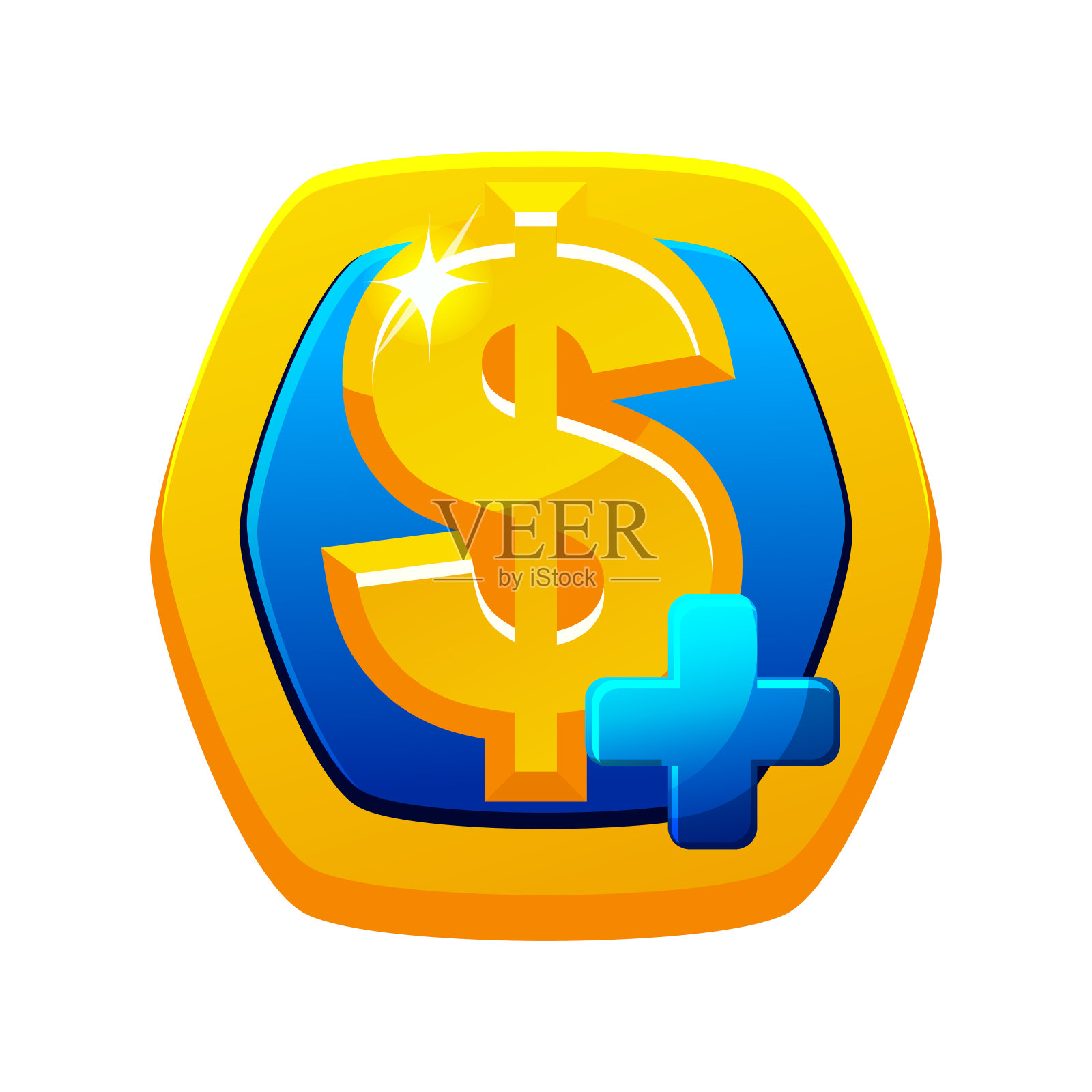 游戏界面的美元图标，黄金支付按钮。插画图片素材