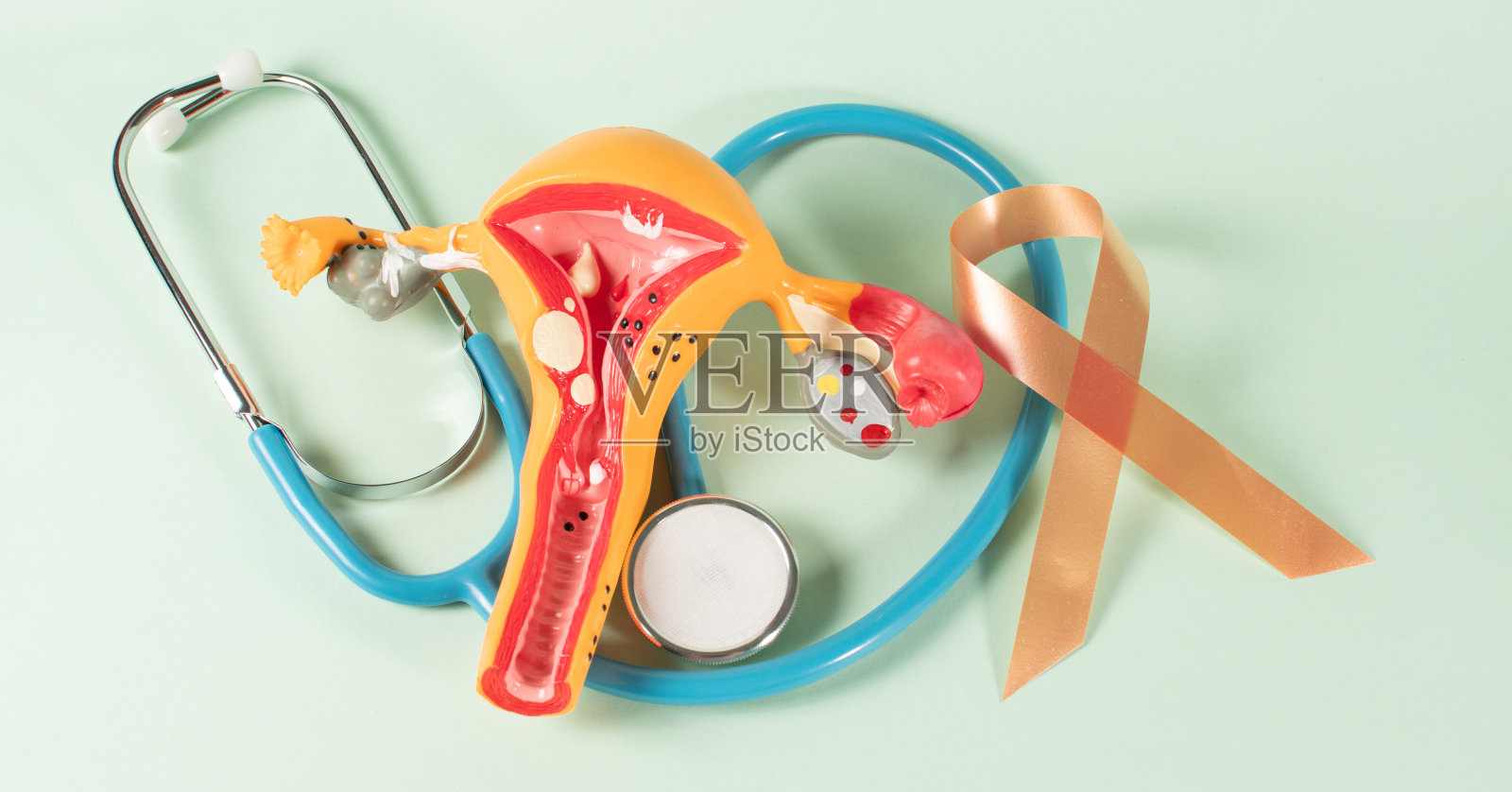 子宫癌意识月：桃色丝带照片摄影图片