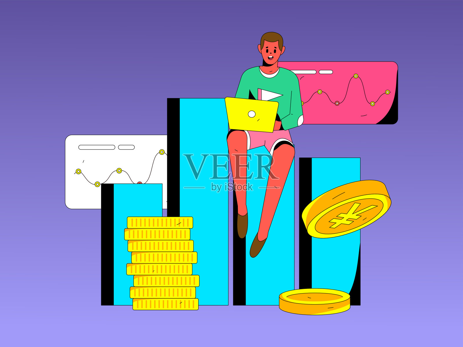 平面矢量插图的业务人员操作的工作场景插画图片素材