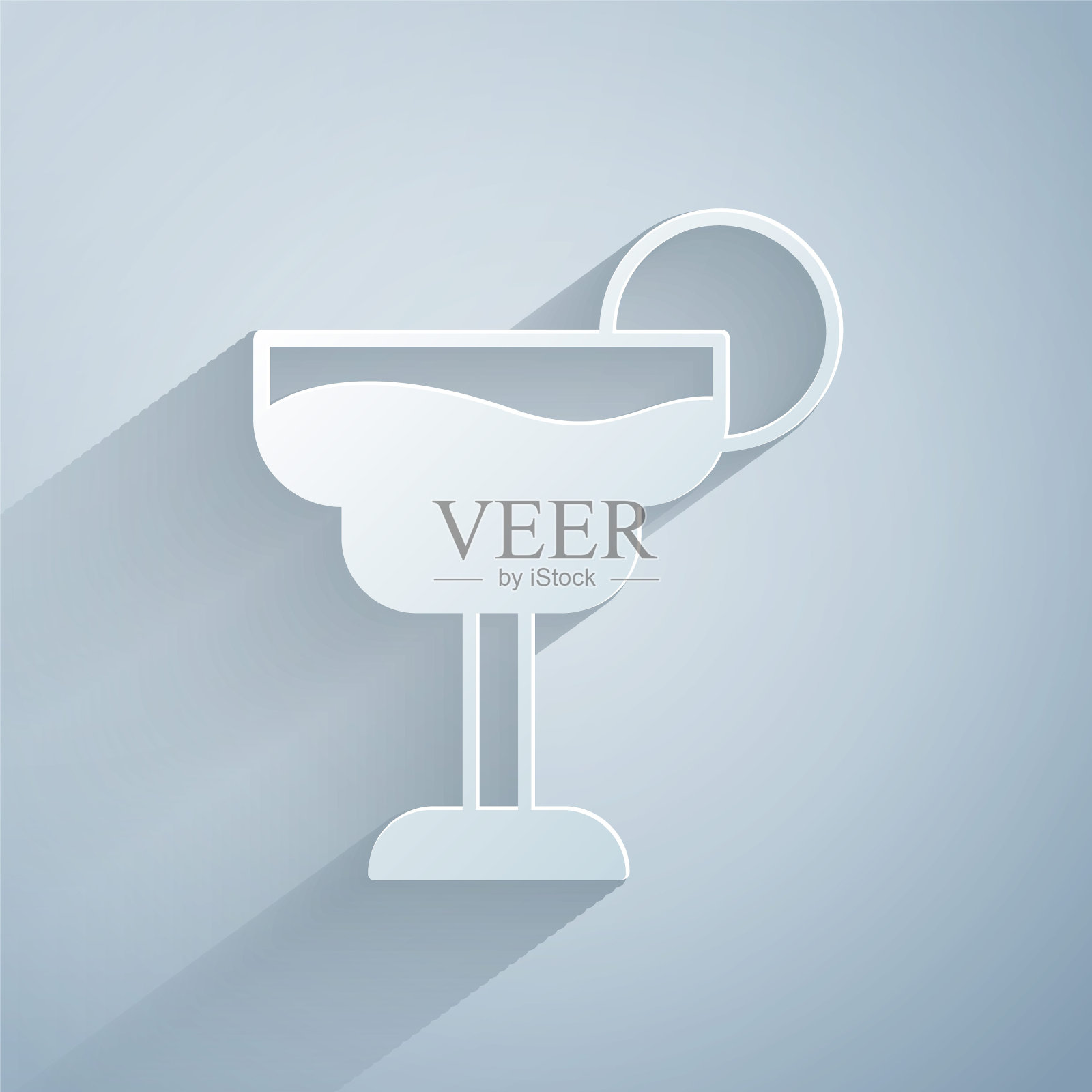 剪纸鸡尾酒和酒精饮料图标孤立的灰色背景。纸艺风格。向量插画图片素材