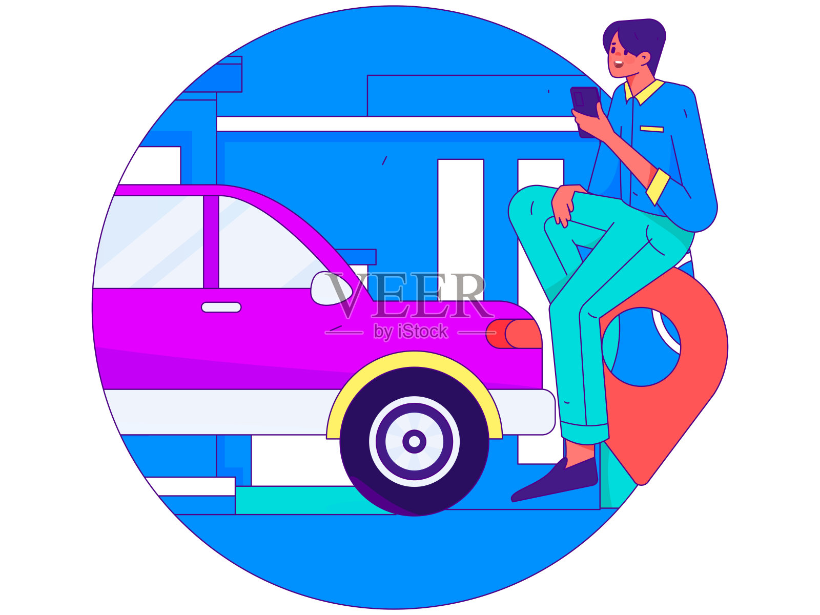 平面矢量概念操作手绘的人乘出租车的插图插画图片素材