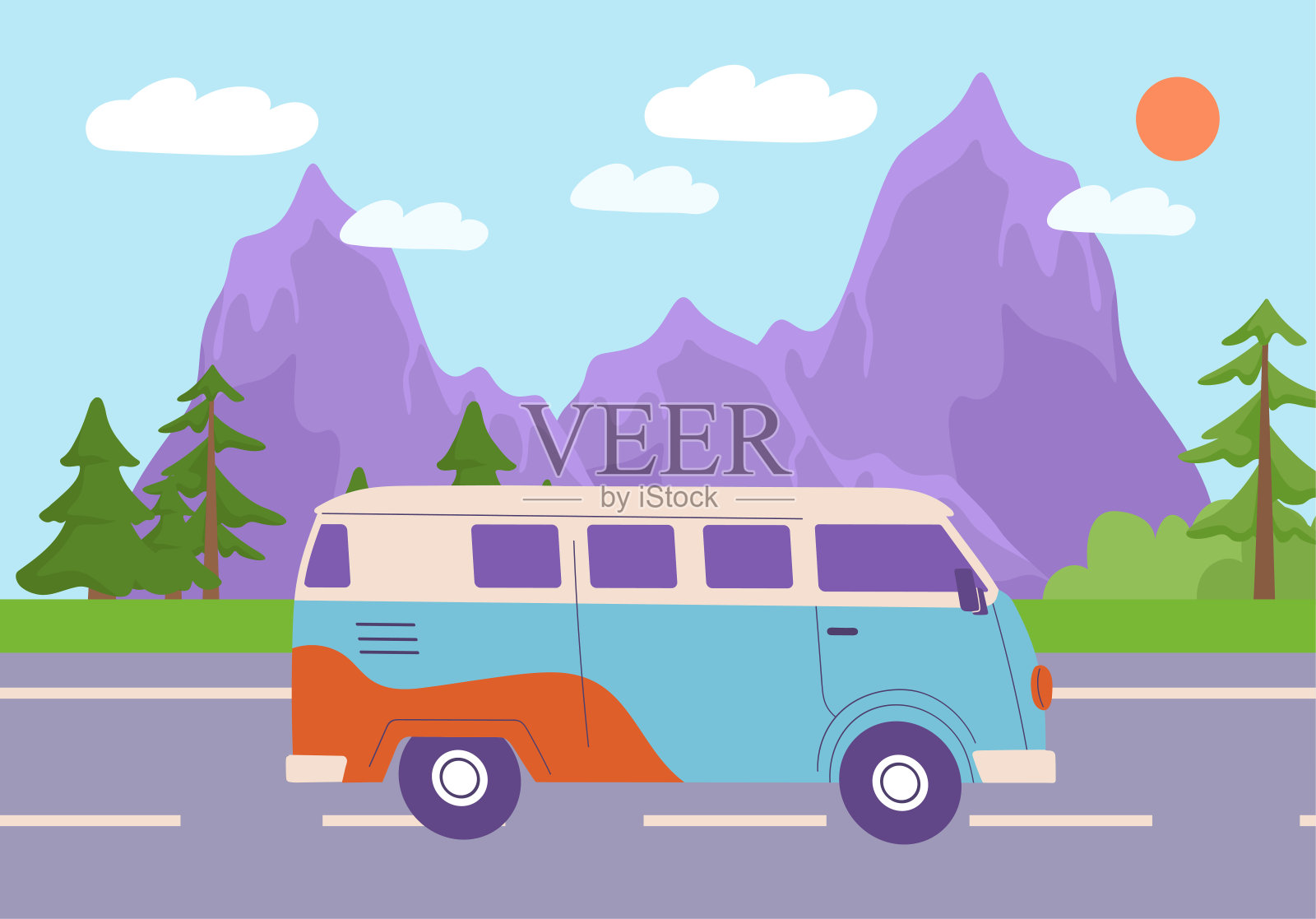 汽车通过山脉矢量概念插画图片素材