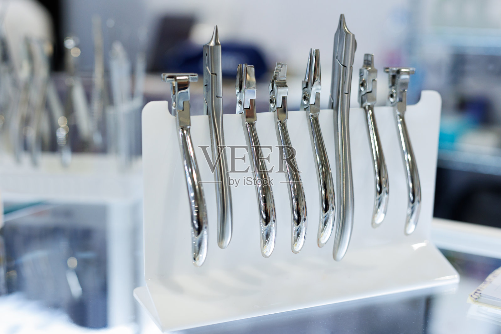 牙科器械的组织者代表。照片摄影图片