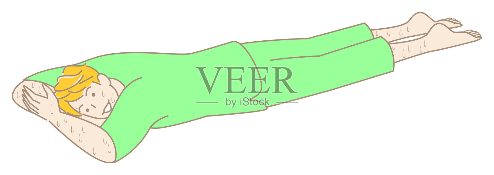 汗流浃背的可爱男人趴在地上享受岩石浴。简单插图矢量插画图片素材