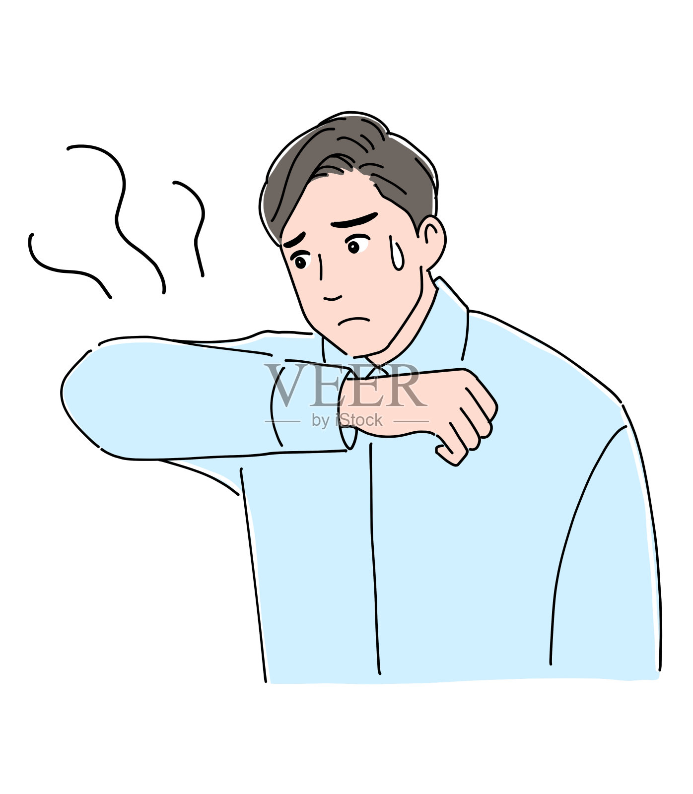 一个关心衣服味道的人插画图片素材