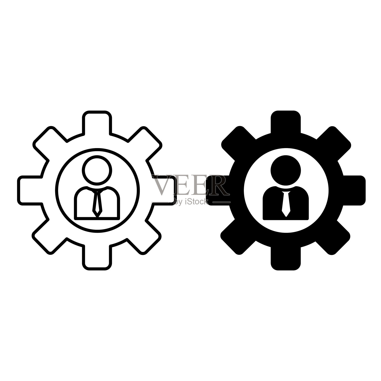 管理图标。黑白矢量图标的管理器和齿轮。人力资源管理理念插画图片素材