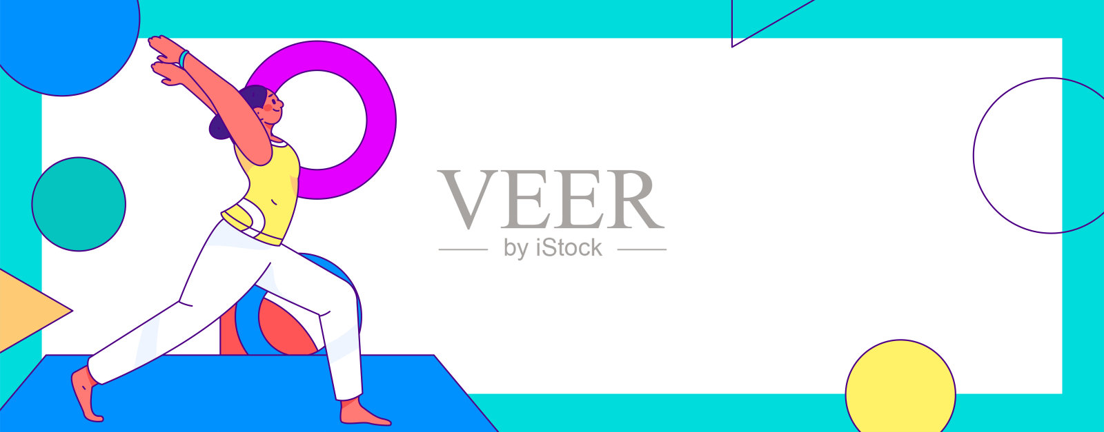 练习瑜伽，身心健康，平面矢量人物概念，操作手绘插图插画图片素材