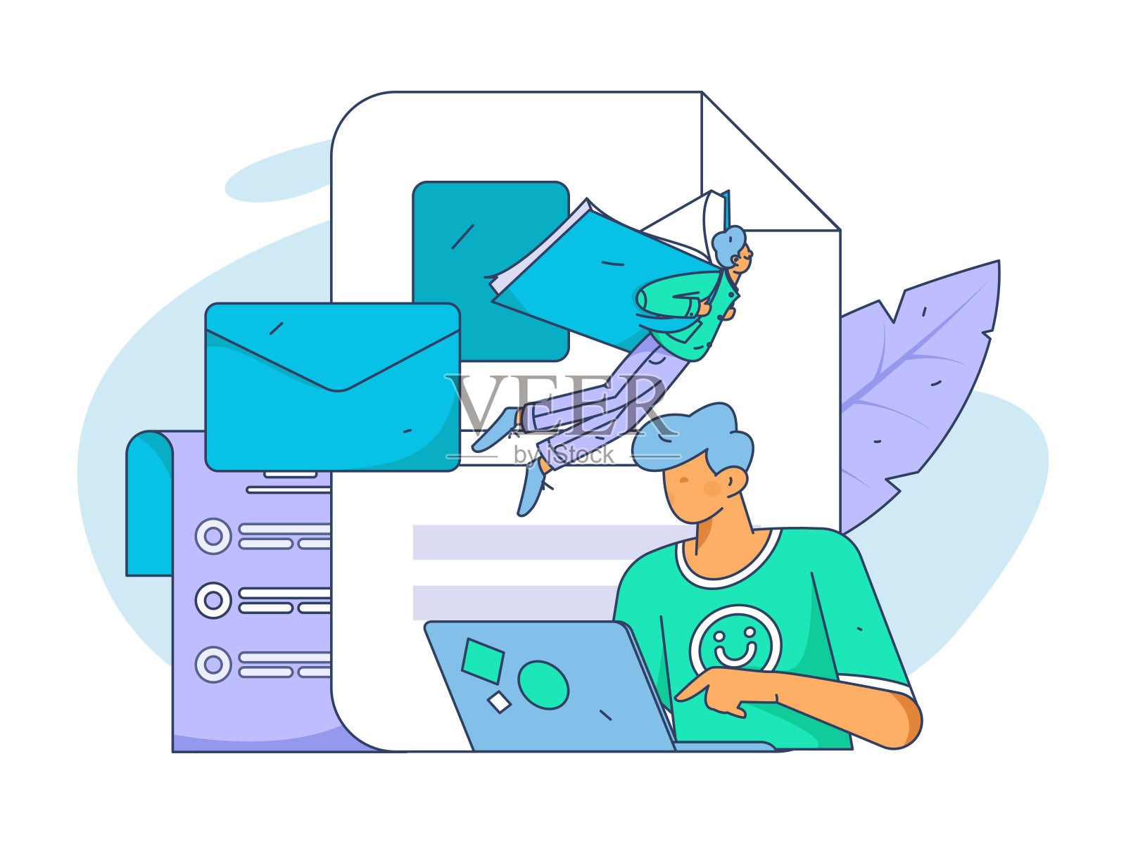 平面矢量插图的业务人员操作的工作场景插画图片素材