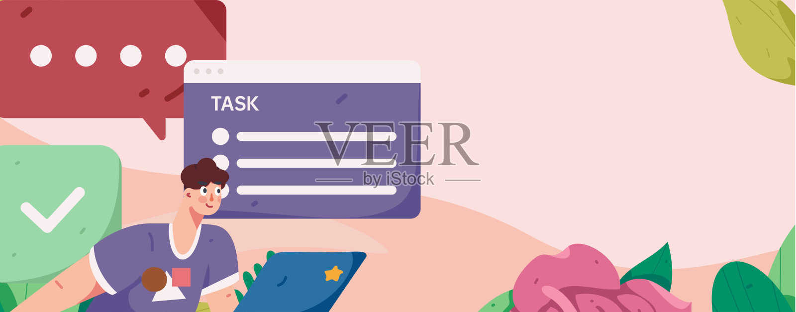 平面矢量插图的业务人员操作的工作场景插画图片素材