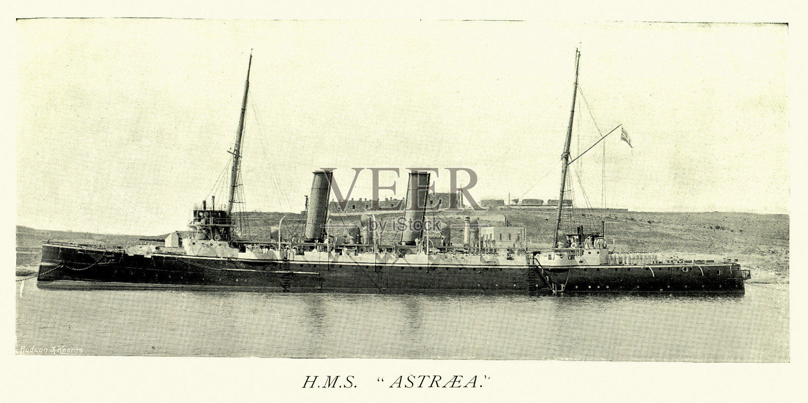 英国皇家海军战舰，阿斯特雷特号，二级巡洋舰，19世纪90年代，维多利亚时代，19世纪插画图片素材