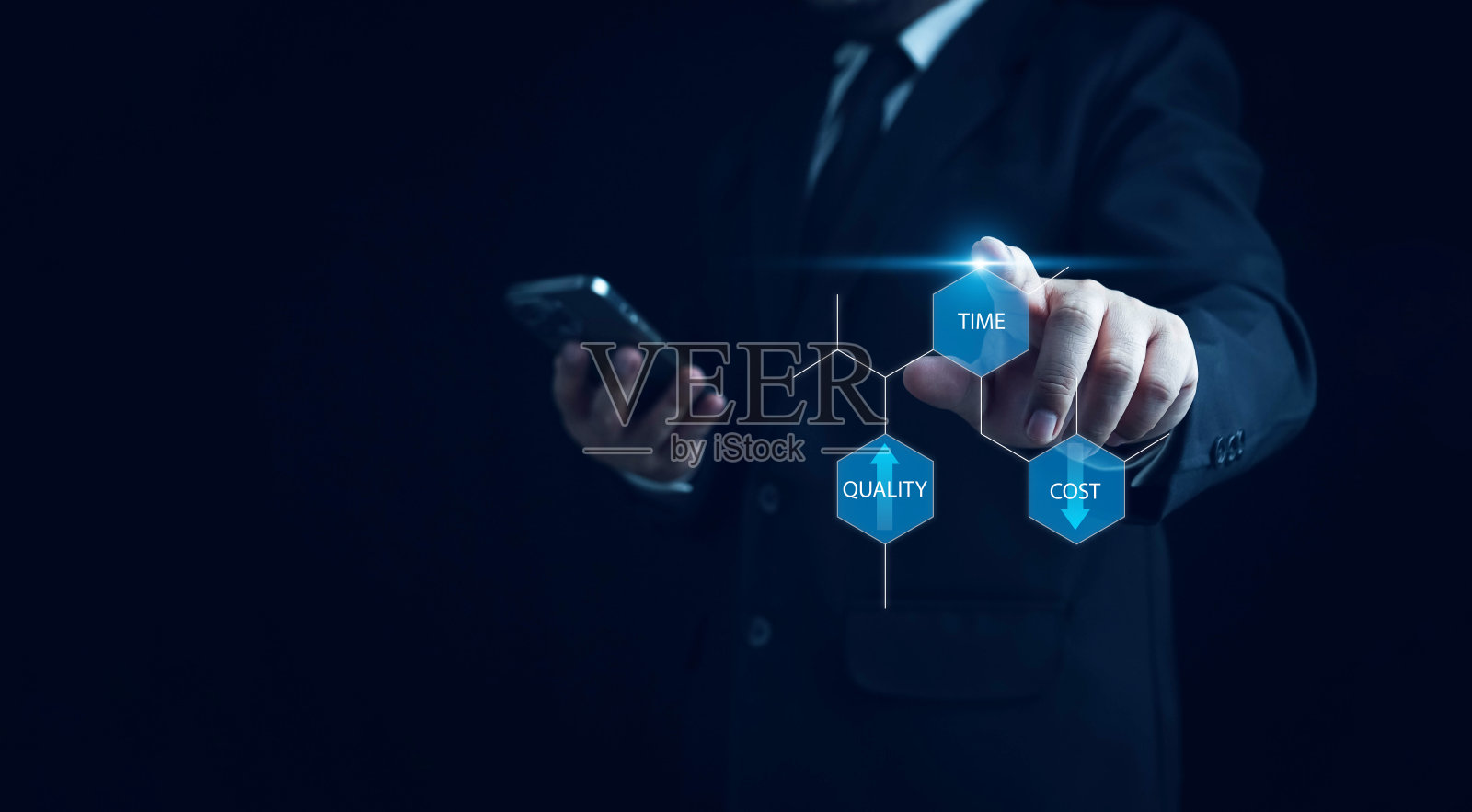 成本和质量控制，控制产品或服务的质量和成本优化，以提高客户满意度，提高公司业绩。成功的企业战略，质量控制。照片摄影图片