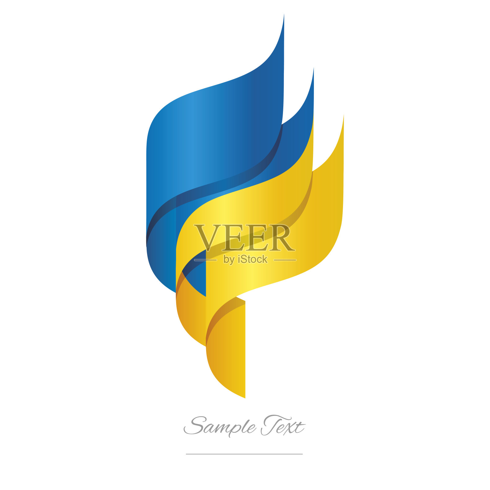 乌克兰抽象三维波浪旗蓝色黄色现代乌克兰丝带火炬火焰条标志图标矢量插画图片素材