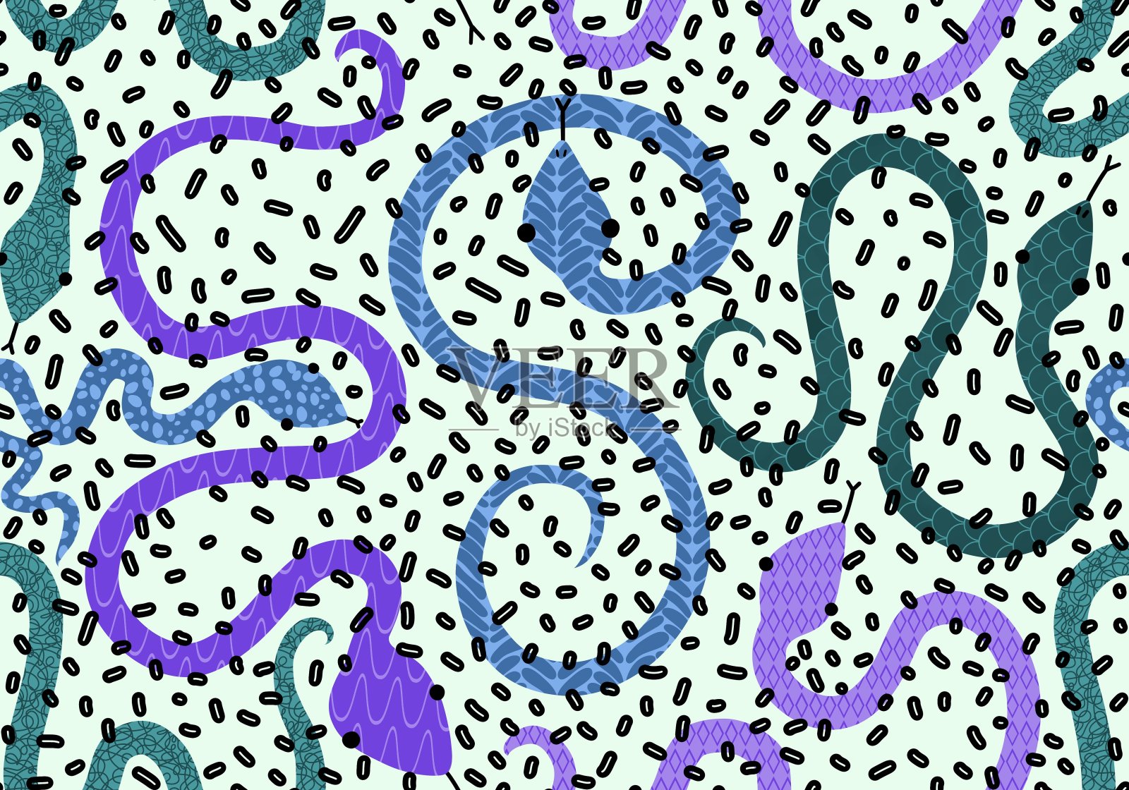 圣诞动物无缝蛇图案包装纸和织物插画图片素材