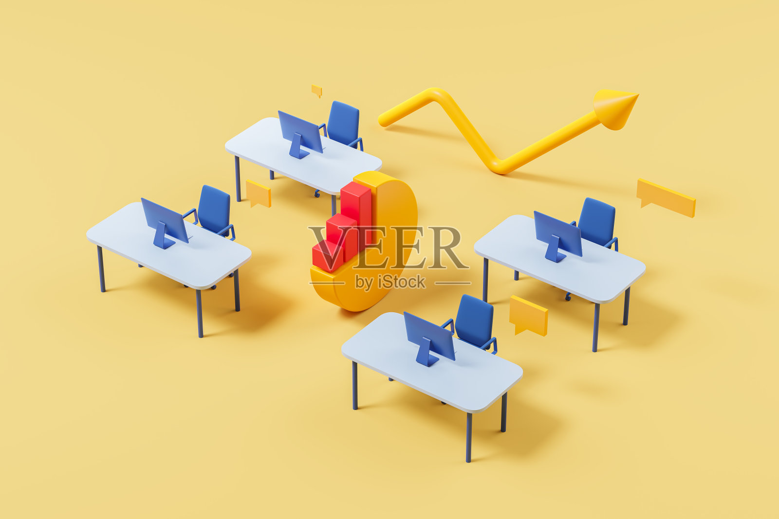 与pc机和业务图成长箭头的共同工作空间照片摄影图片