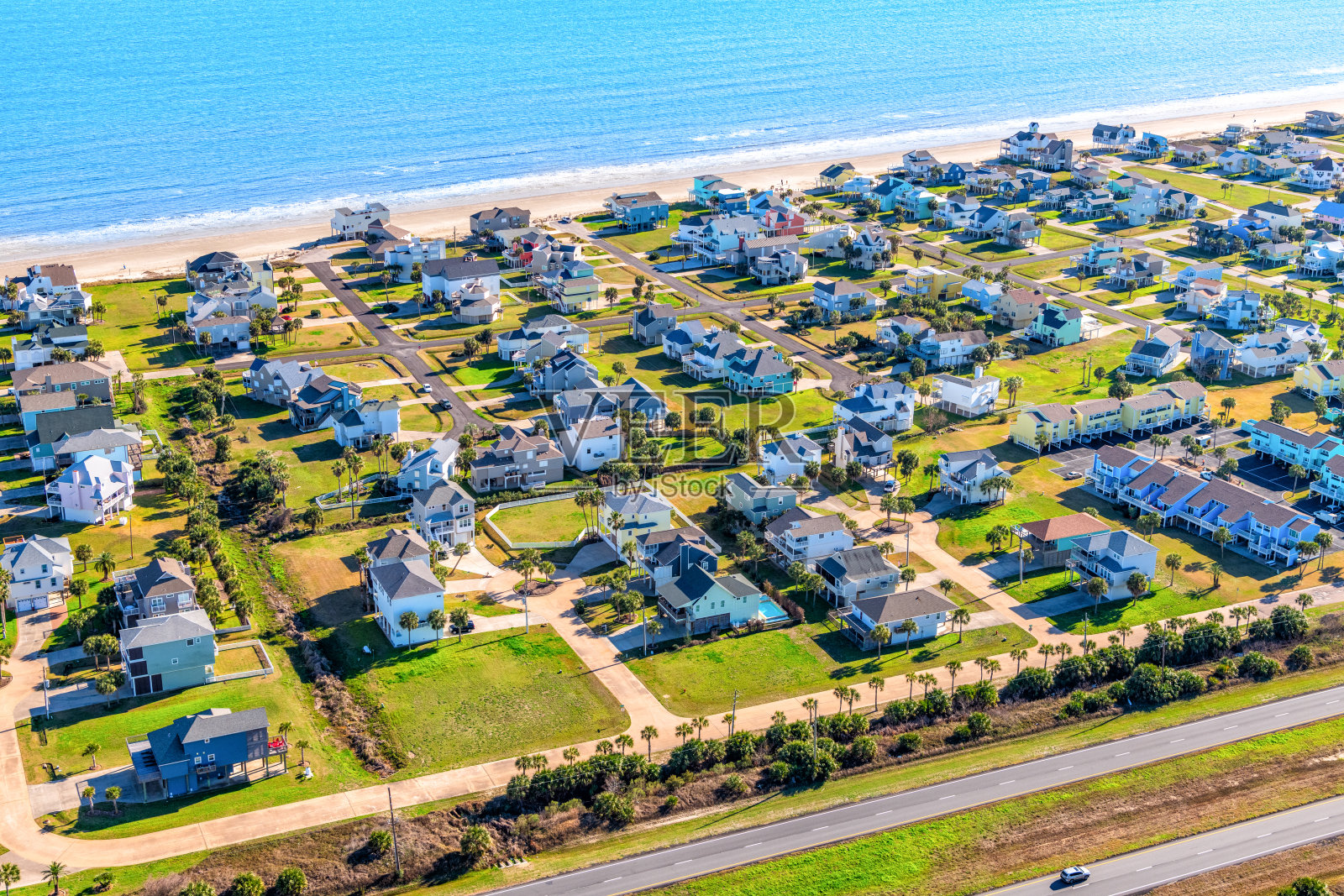 加尔维斯顿岛海滨邻里航拍照片摄影图片