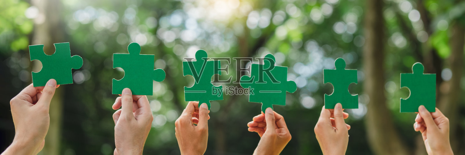 世界环境日与ESG团队合作与伙伴关系的概念双手与全球社区一起拼拼图可持续拯救地球。世界地球日的概念照片摄影图片